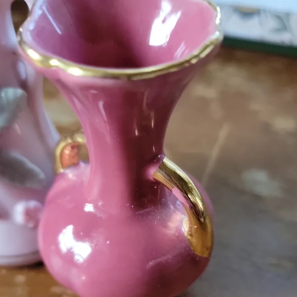 Floral Ceramic Vase Set - Green, Pink, and Gold - Picture 3 of 4